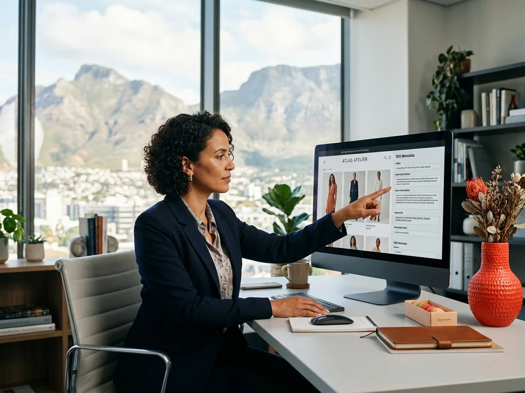 Expert-comptable analysant le SEO d'une boutique Shopify de mode pour optimiser sa rentabilité numérique.